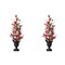 Set of 2 36"H Patriotic / Americana Lighted Berry and Stars Urn Porch Trees, 20 Warm White Lights with timer